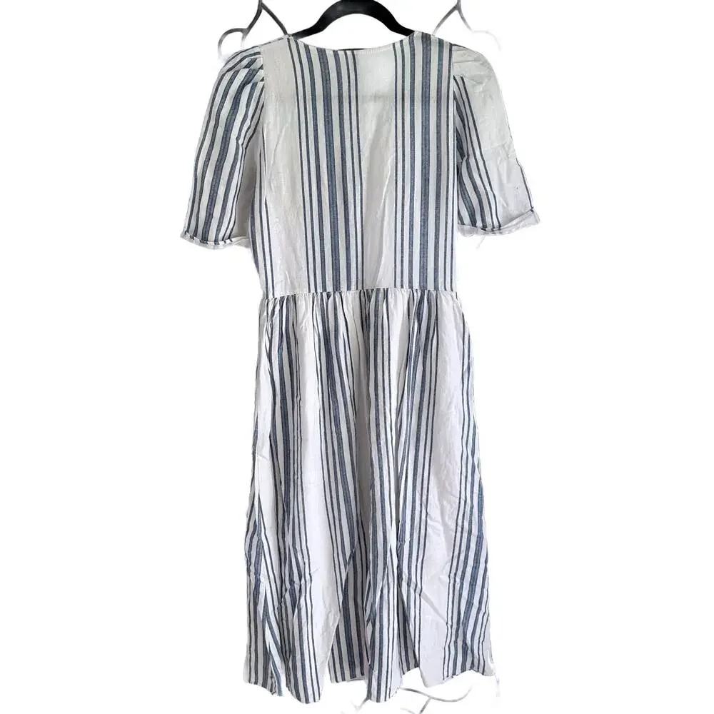 ZARA TRF Collection Blue & White Striped Linen Blend Midi Dress - Size Small - Picture 3 of 5